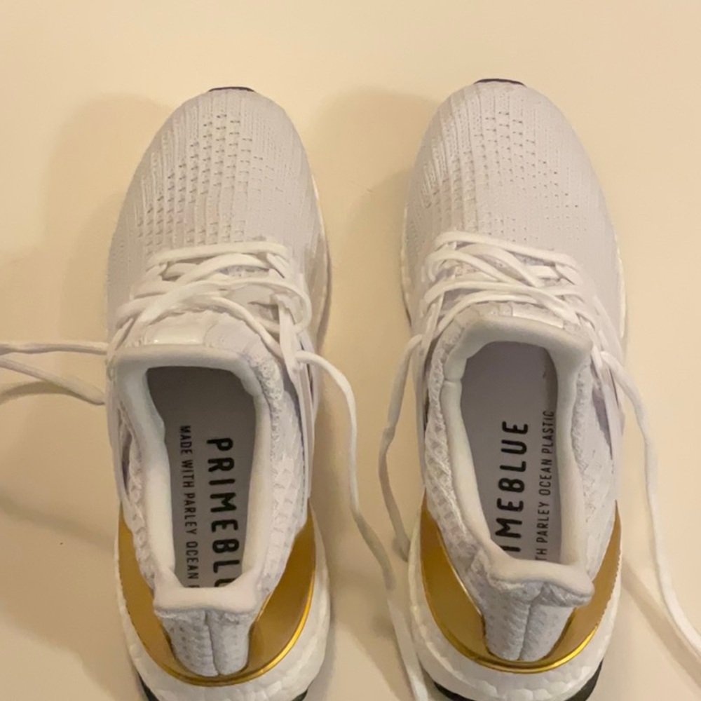 Adidas UltraBoost white with gold metallic-never worn! - Picture 1 of 3